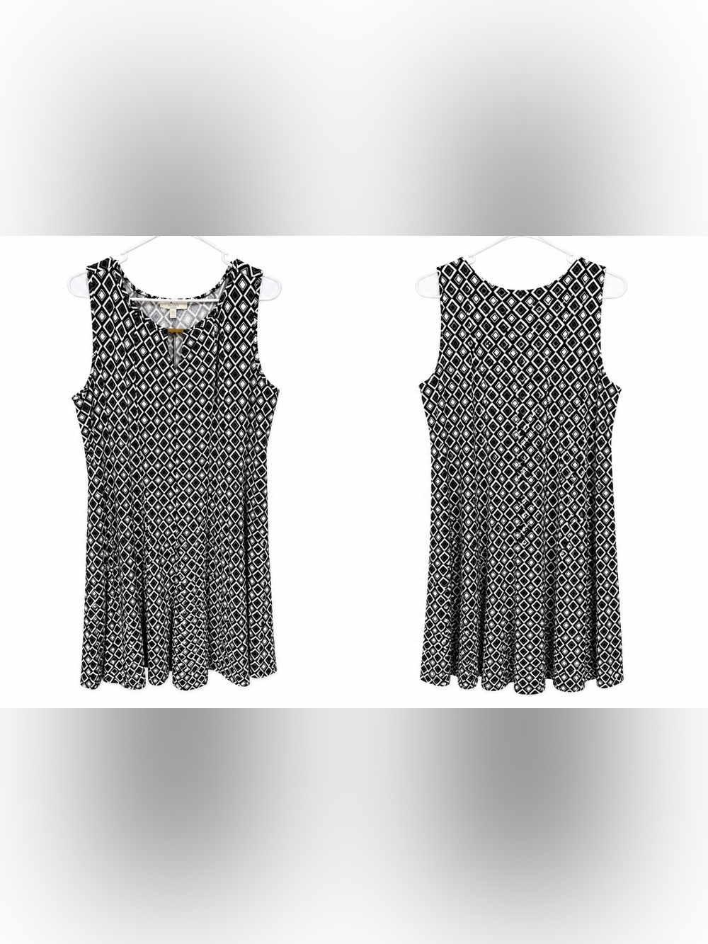 HAANI Woman Black & White Geometric Sleeveless Fit & Flare Dress | Size 3X